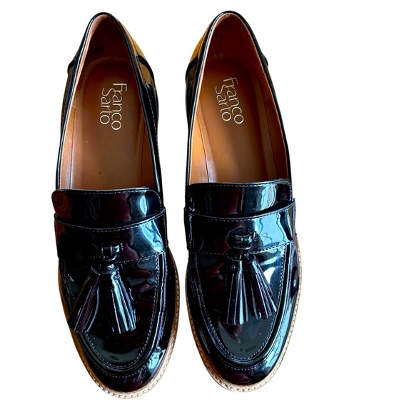 Franco Sarto Black Patent Leather Carolynn Lug Sole Loafers‎ Size 10 - Picture 1 of 8